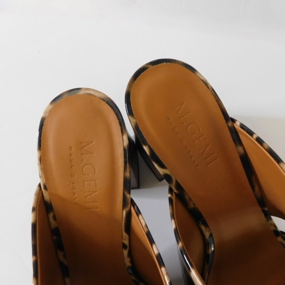 M. GEMI The Zola Camel Leopard Print Patent Leather Sandals Mules Shoes 38.5 8 - Picture 9 of 13